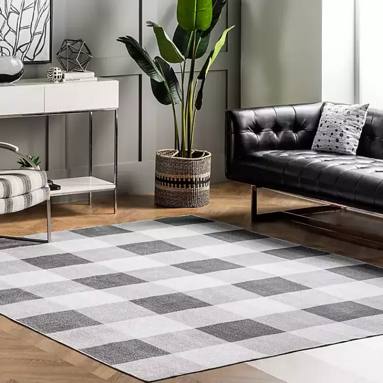 Gray Buffalo Plaid Washable Area Rug, 4x6>Kirklands Home Outlet