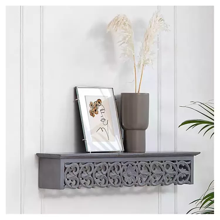 Gray Carved Floral Decorative Wall Shelf>Kirklands Home Outlet