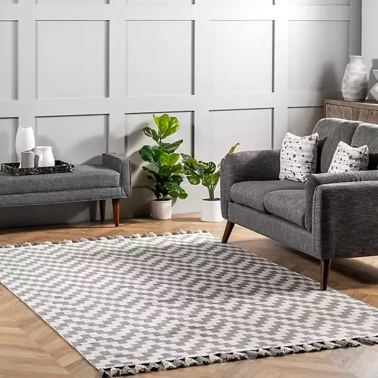 Gray Chevron Cotton Tassel Area Rug, 8x10>Kirklands Home Cheap