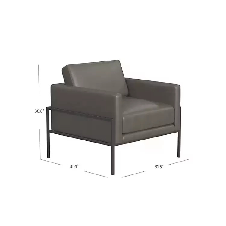 gray_faux_leather_black_metal_accent_chair_2.webp Faux Leather Black Metal Accent Chair>Kirklands Home Store