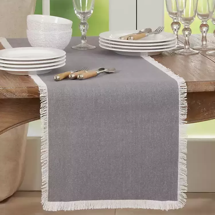 gray_fringe_border_table_runner__in_3.webp Fringe Border Table Runner, 72 in.>Kirklands Home Best Sale