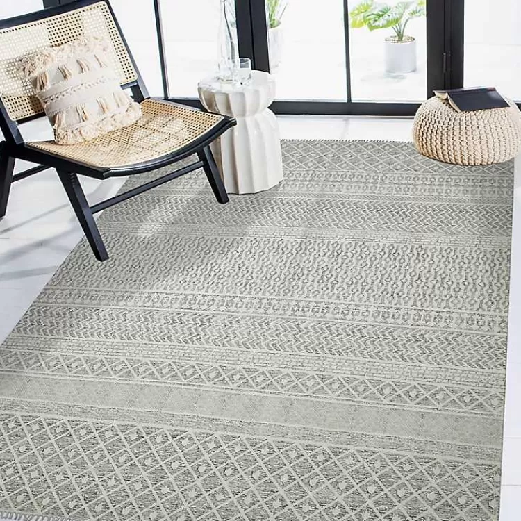 Gray Geo Stripes Tassel Fringe Area Rug, 5x7>Kirklands Home Online