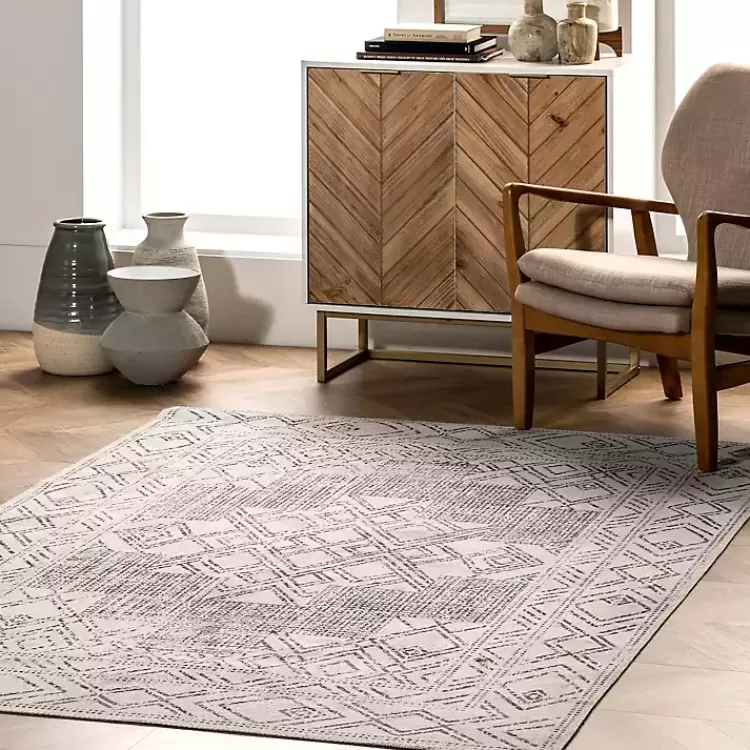 Gray Geometric Medallion Washable Area Rug, 5x8>Kirklands Home Store