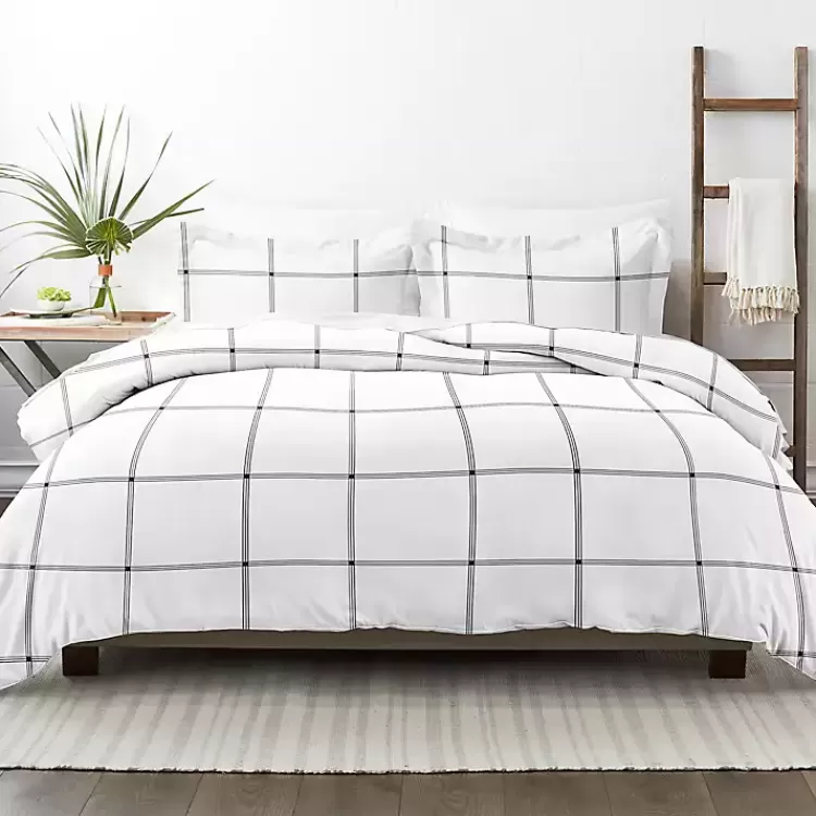Gray Grid Plaid 3-pc. Micro Queen Duvet Cover Set>Kirklands Home Outlet