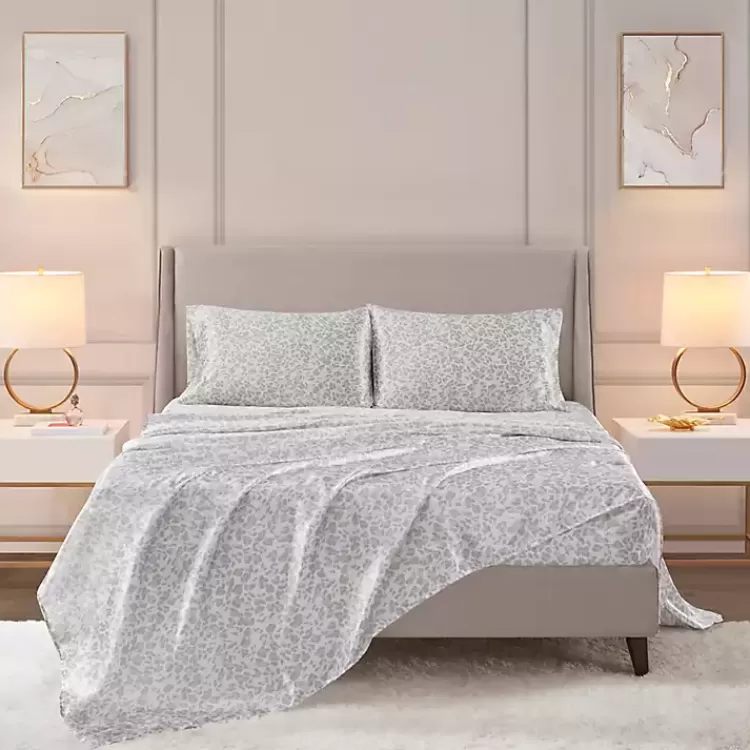 Gray Leopard Print Satin 4-pc. King Sheet Set>Kirklands Home Best
