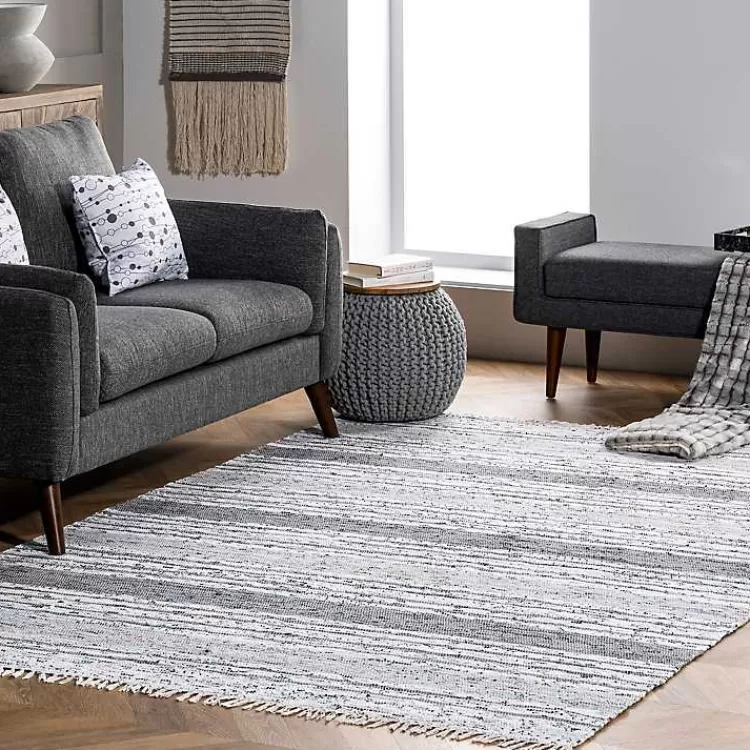 Gray Mottled Stripe Tassel Area Rug, 8x10>Kirklands Home Online