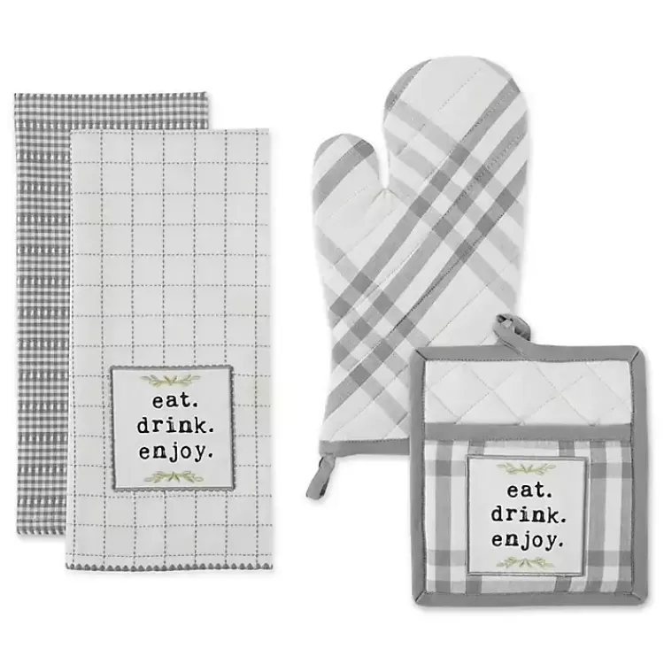 Gray Plaid Eat Drink Enjoy 4-pc. Dish Towel Set>Kirklands Home Outlet