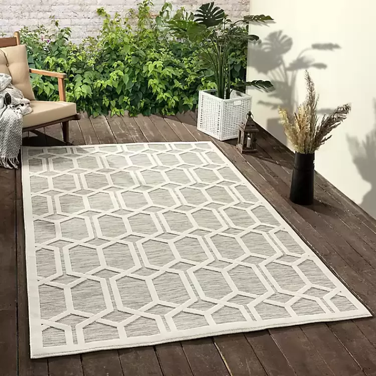 gray_raised_honeycomb_indooroutdoor_area_rug_x_2.webp Gray Raised Honeycomb Indoor/Outdoor Area Rug, 7x9>Kirklands Home Hot