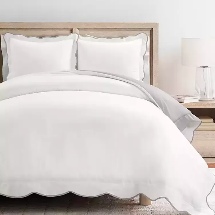 Gray Scallop Edge 3-pc. Full/Queen Duvet Cover Set>Kirklands Home Outlet