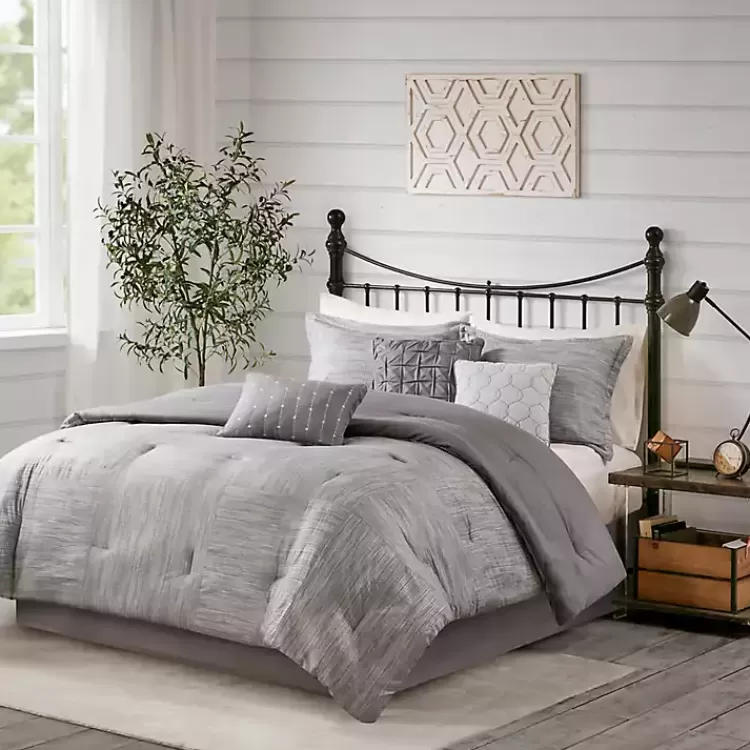 Gray Seersucker 7-pc. King Comforter Set>Kirklands Home Clearance