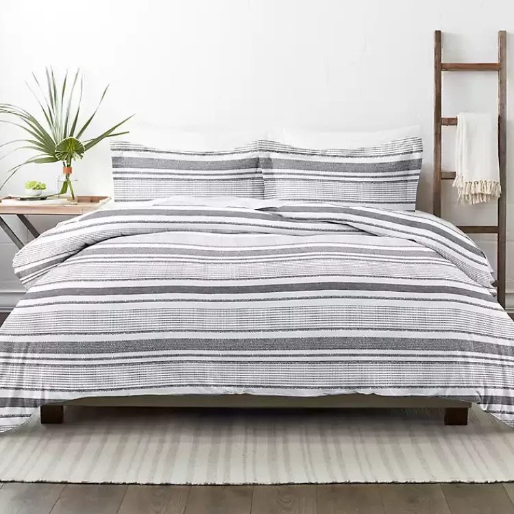 Gray Soft Striped 3-pc. Queen Duvet Cover Set>Kirklands Home Sale