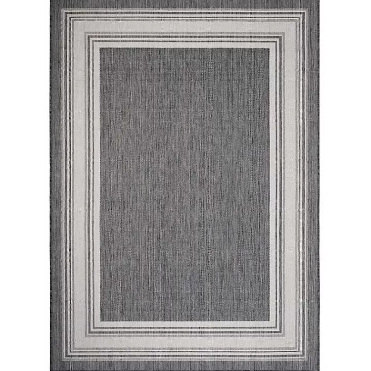 Gray Striped Border Outdoor Area Rug, 7x9>Kirklands Home Discount