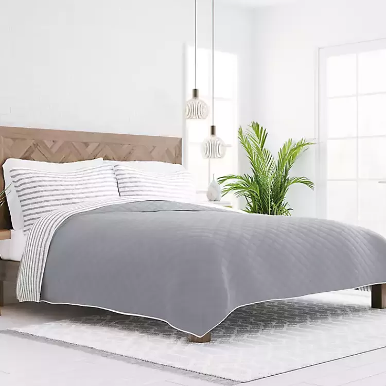 Gray Striped Reversible 2-pc. Twin Quilt Set>Kirklands Home Cheap