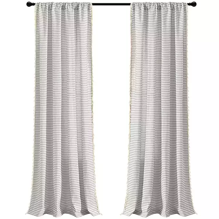Gray Striped Tassel Curtain Panel Set, 84 in.>Kirklands Home Clearance