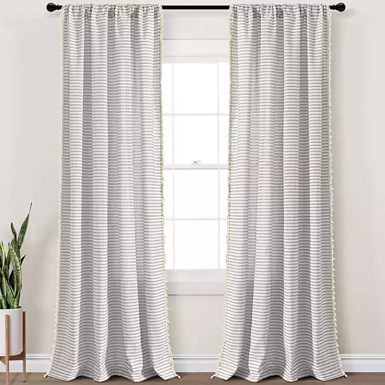 Gray Striped Tassel Curtain Panel Set, 84 in.>Kirklands Home Clearance