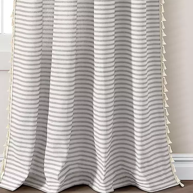 gray_striped_tassel_curtain_panel_set__in_4.webp Gray Striped Tassel Curtain Panel Set, 84 in.>Kirklands Home Clearance