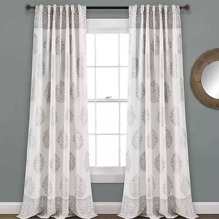 Gray Teardrop Leaves Curtain Panel Set, 95 in.>Kirklands Home Hot