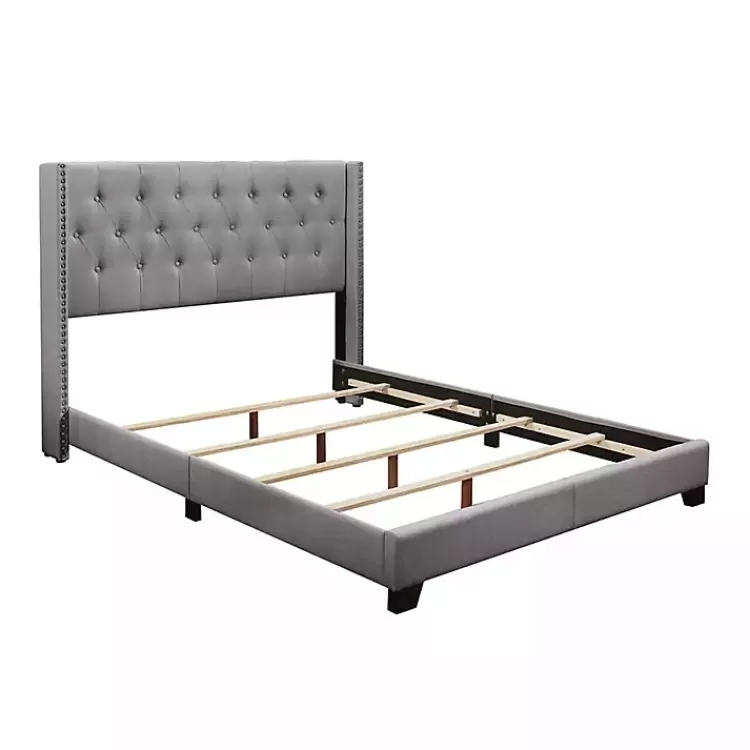 gray_upholstered_button_tufted_wing_king_bed_2.webp Upholstered Button Tufted Wing King Bed>Kirklands Home Outlet
