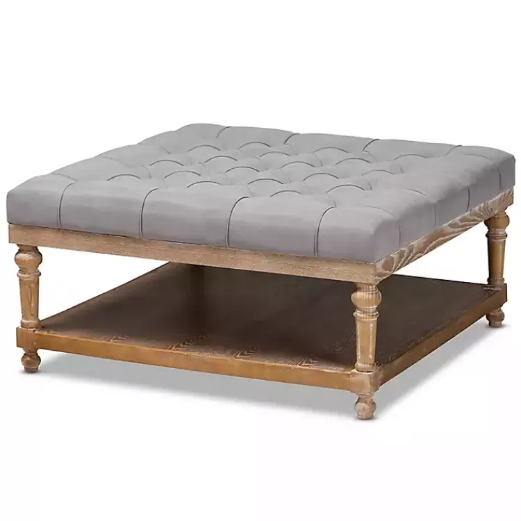 Upholstered Linen Tufted Ottoman with Shelf>Kirklands Home Best Sale