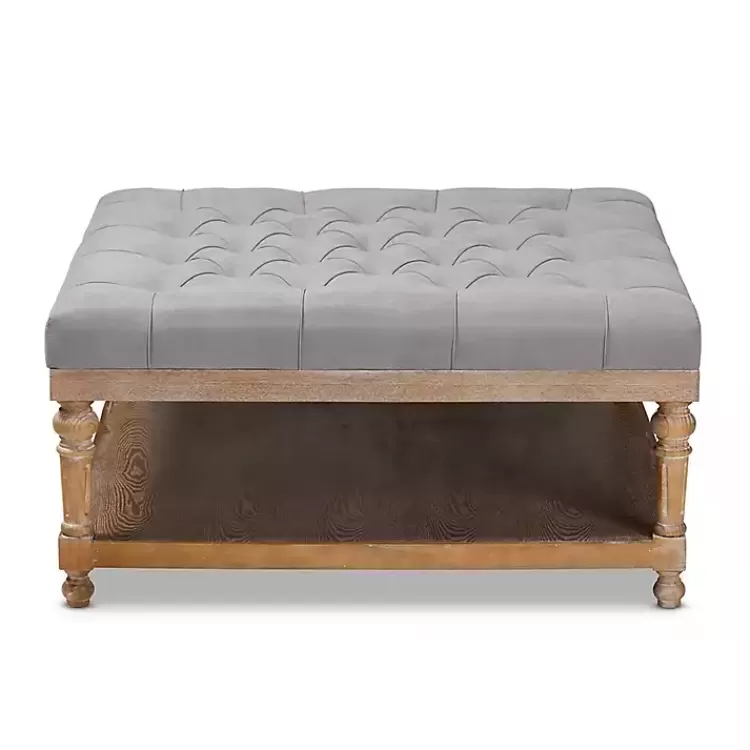 Upholstered Linen Tufted Ottoman with Shelf>Kirklands Home Best Sale