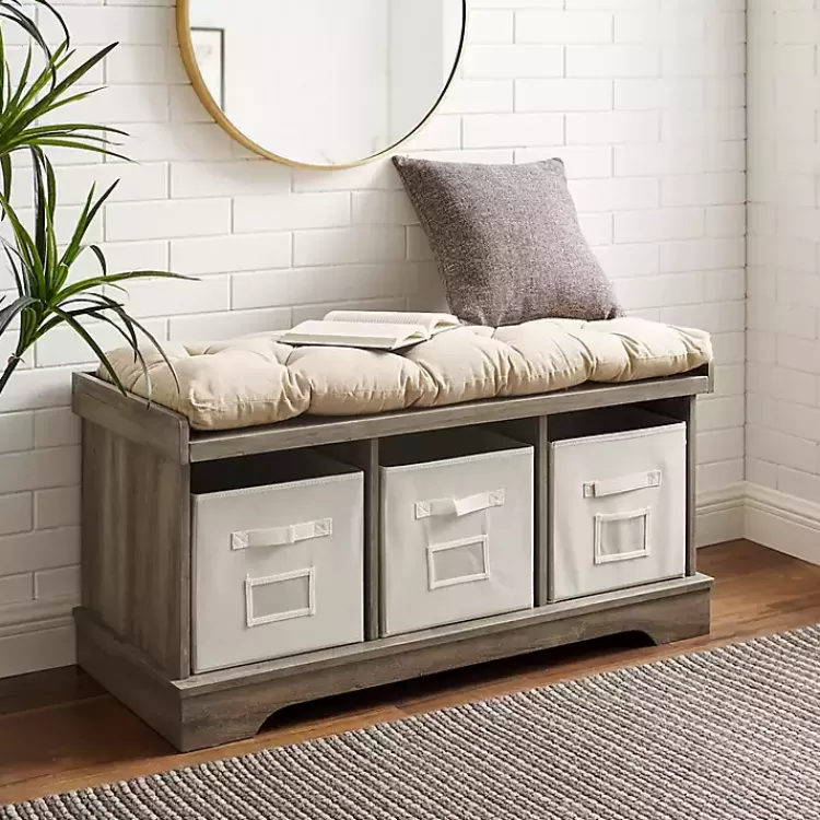 Gray Wash Entryway Bench and Storage Bins>Kirklands Home Hot