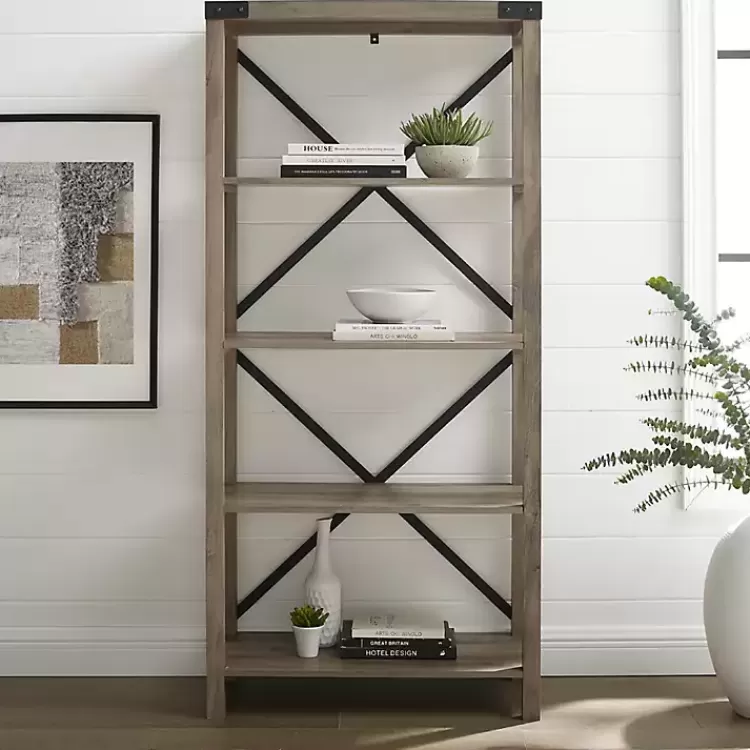 Wash Metal X Frame Back Bookshelf>Kirklands Home Shop