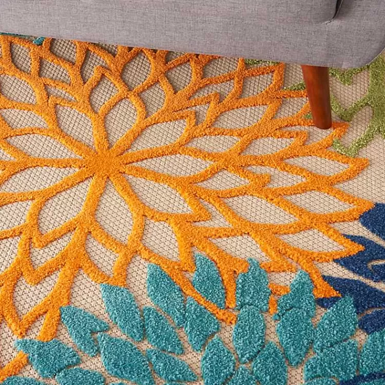 Green and Blue Floral Burst Outdoor Area Rug, 6x9>Kirklands Home Outlet