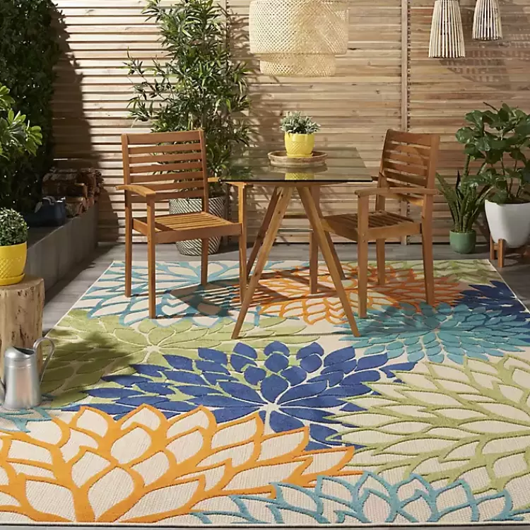 Green and Blue Floral Burst Outdoor Area Rug, 6x9>Kirklands Home Outlet