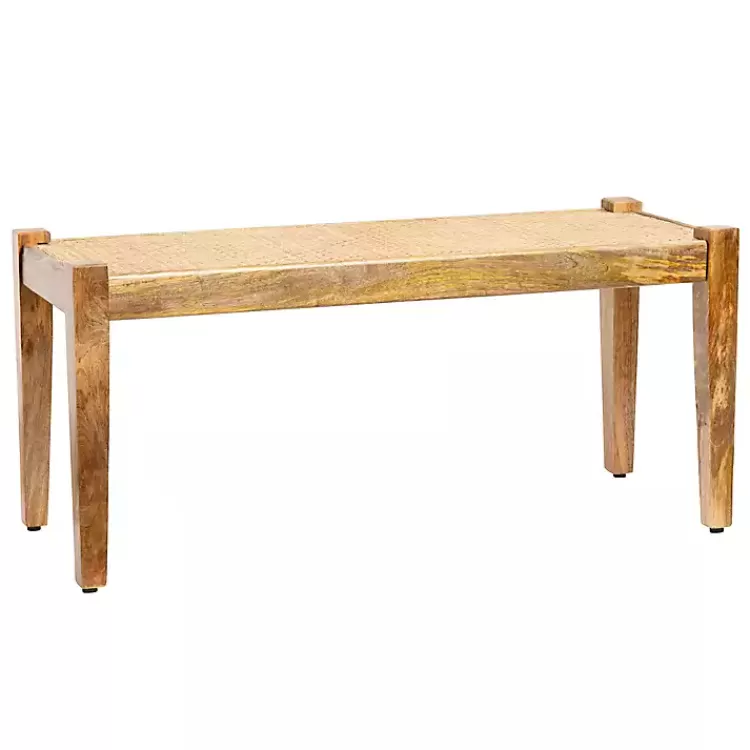 Handwoven Rattan Cane and Mango Wood Bench>Kirklands Home Outlet