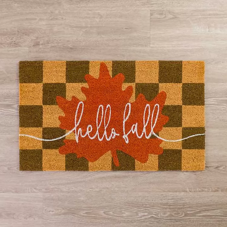 Hello Fall Checkered Doormat>Kirklands Home Outlet
