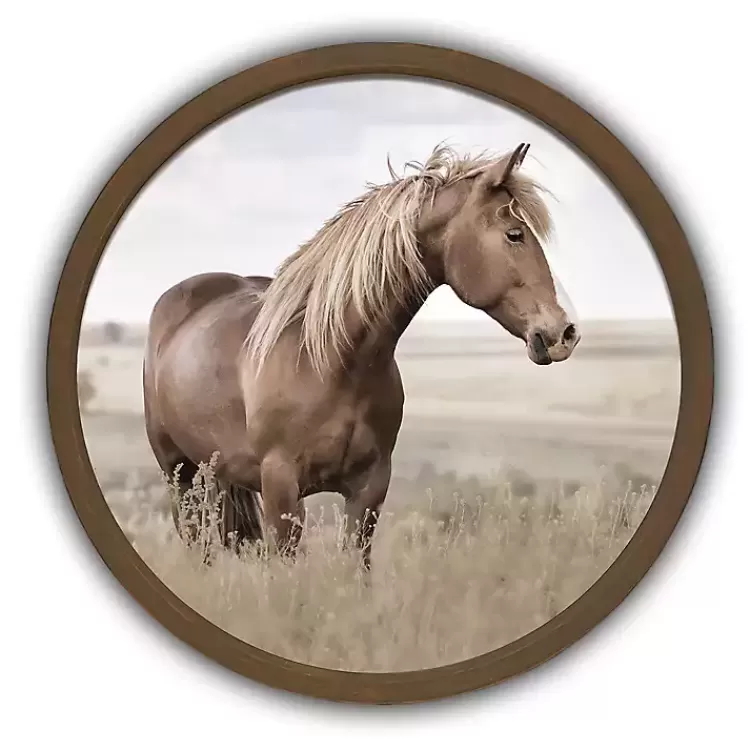 Horse Pasture Round Framed Art Print>Kirklands Home Outlet
