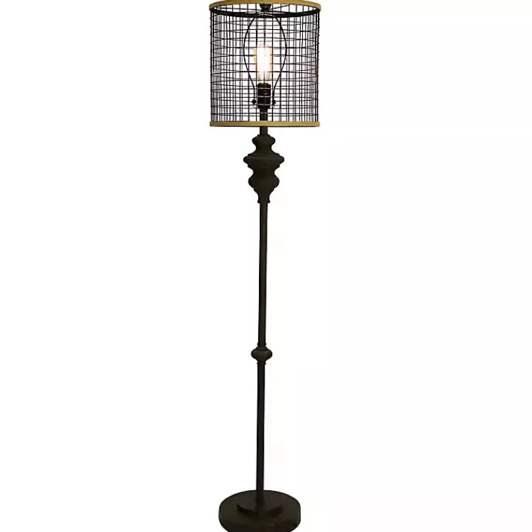 Industrial Edison Bulb Metal Mesh Shade Floor Lamp>Kirklands Home Cheap
