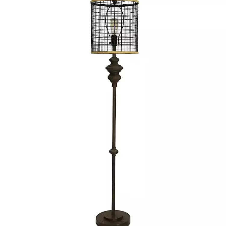 Industrial Edison Bulb Metal Mesh Shade Floor Lamp>Kirklands Home Cheap