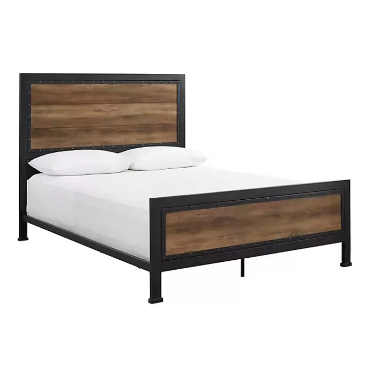 industrial_rustic_oak_queen_bed_with_metal_frame_3.webp Industrial Rustic Oak Queen Bed with Metal Frame>Kirklands Home Best Sale