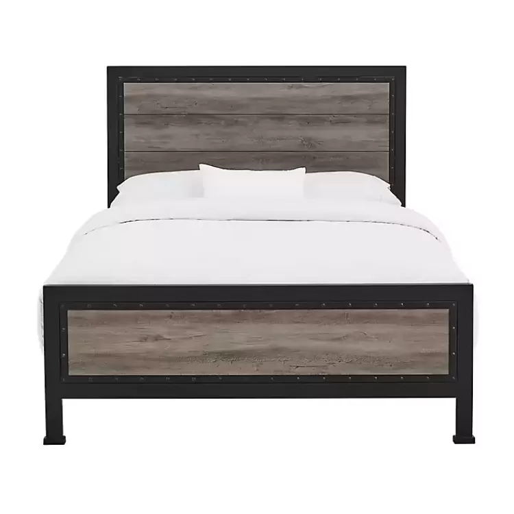 Industrial Wood Queen Bed with Metal Frame>Kirklands Home Store