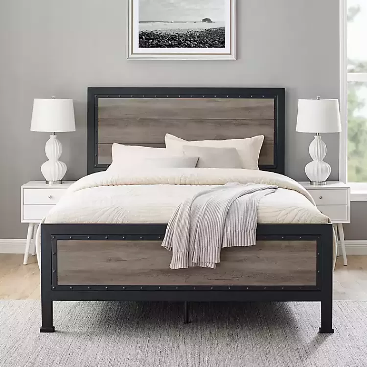 Industrial Wood Queen Bed with Metal Frame>Kirklands Home Store