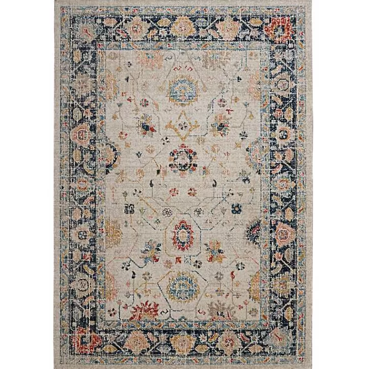 Ivory and Blue Traditional Floral Area Rug, 5x7>Kirklands Home Fashion