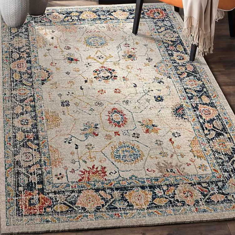 Ivory and Blue Traditional Floral Area Rug, 5x7>Kirklands Home Fashion