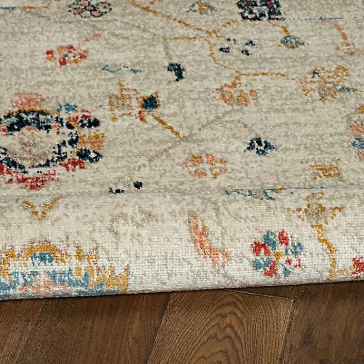 Ivory and Blue Traditional Floral Area Rug, 5x7>Kirklands Home Fashion