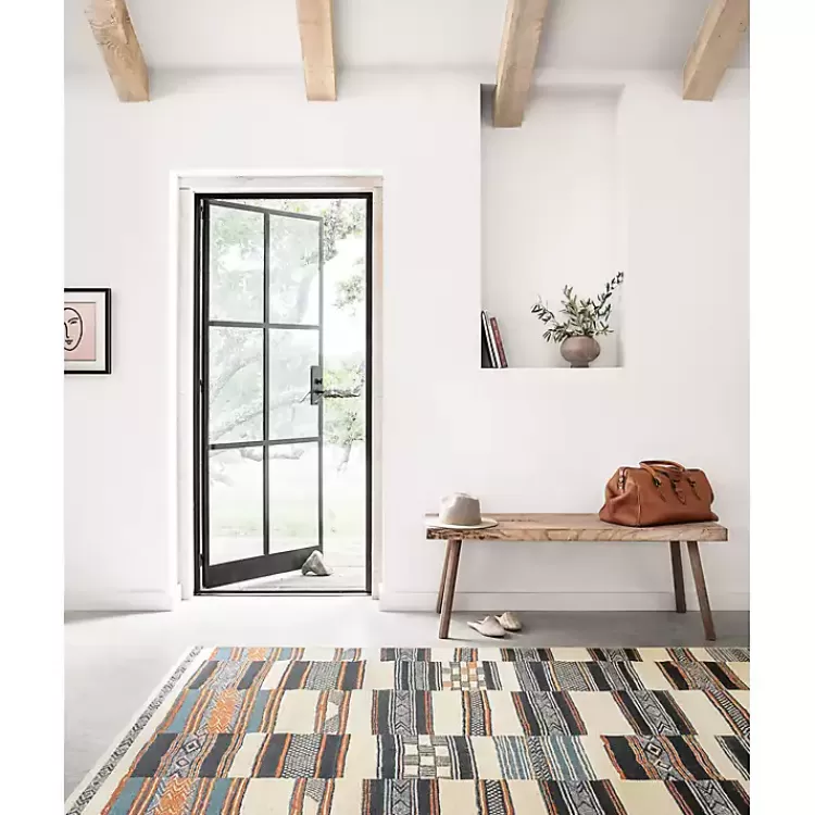 Ivory and Multicolored Tribal Outdoor Rug, 6x9>Kirklands Home Store