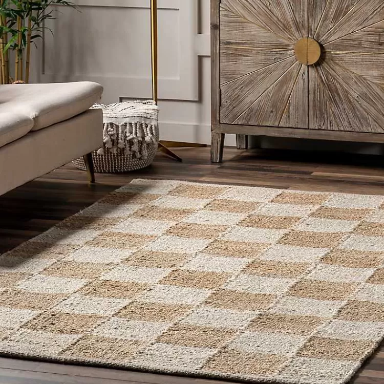 jute_tan_checkered_area_rug_x_8.webp Jute Tan Checkered Area Rug, 5x8>Kirklands Home Best Sale