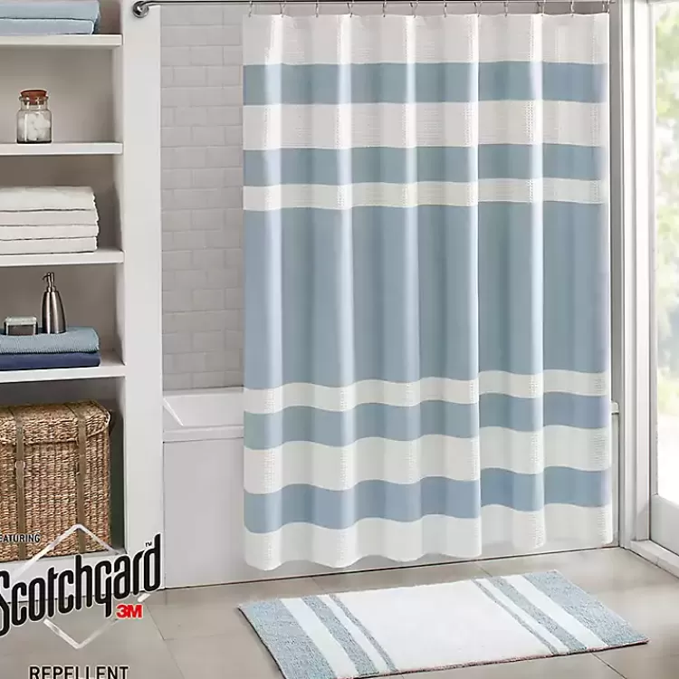 Light Blue Striped Waffle Shower Curtain>Kirklands Home Fashion