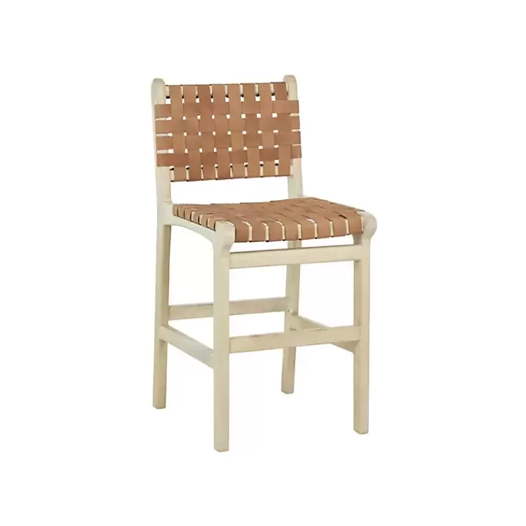 Light Brown Woven Leather Wooden Counter Stool>Kirklands Home Hot