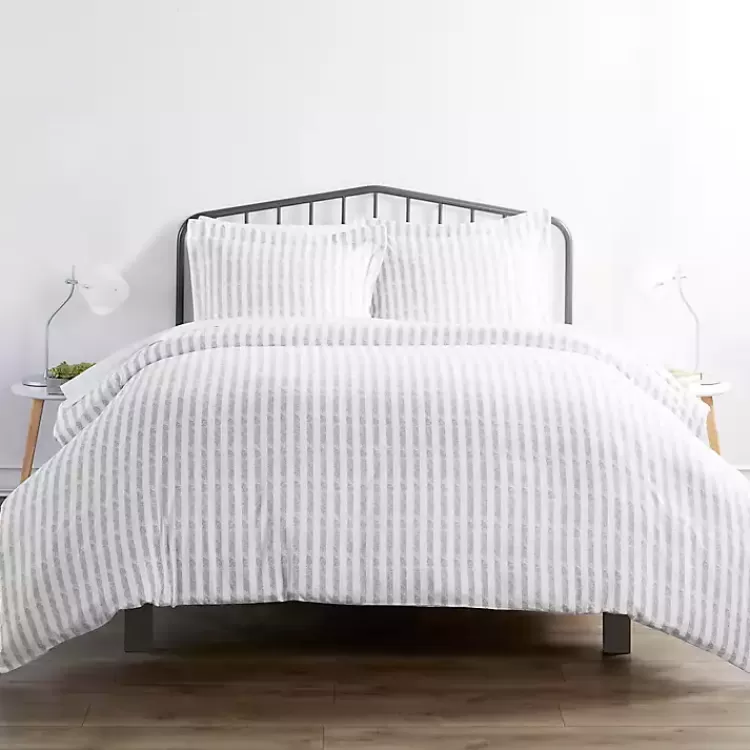 Light Gray Stripes 3-pc. Queen Duvet Cover Set>Kirklands Home Cheap