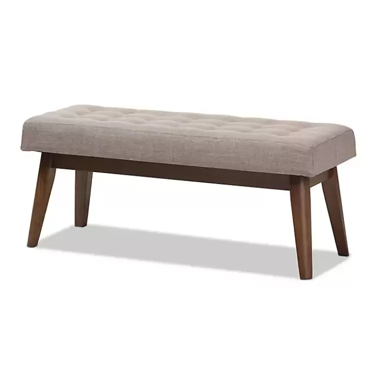 Light Tufted Walnut Wood Bench>Kirklands Home Online