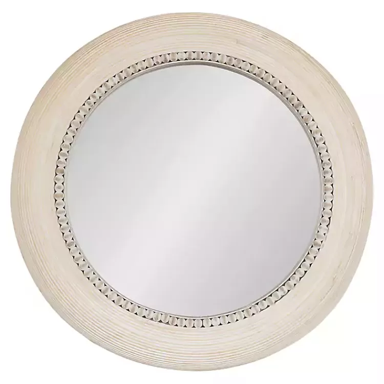 Light Wood Beaded Joan Round Wall Mirror>Kirklands Home Flash Sale