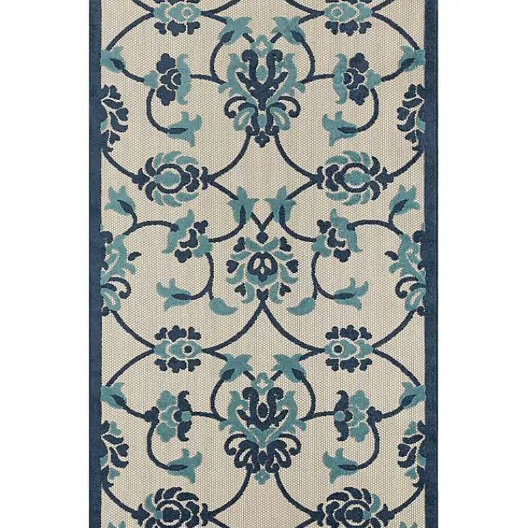 Lyla Blue Floral Damask Indoor/Outdoor Rug, 5x8>Kirklands Home Fashion
