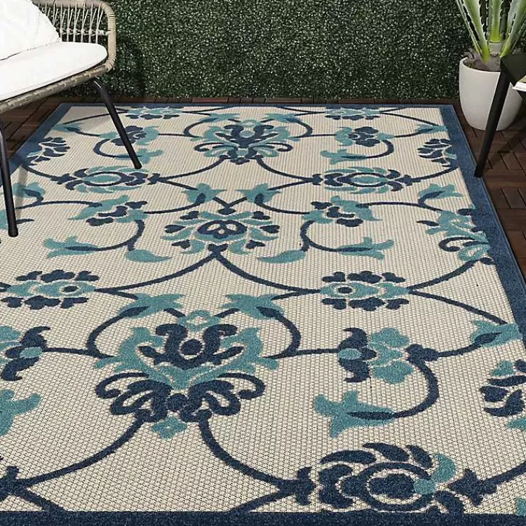Lyla Blue Floral Damask Indoor/Outdoor Rug, 5x8>Kirklands Home Fashion