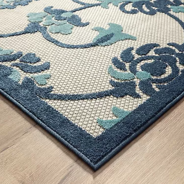 Lyla Blue Floral Damask Indoor/Outdoor Rug, 5x8>Kirklands Home Fashion
