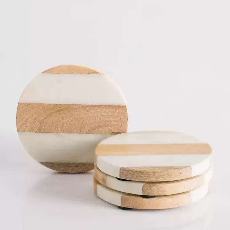 Marble and Wood Striped Coasters, Set of 4>Kirklands Home Store